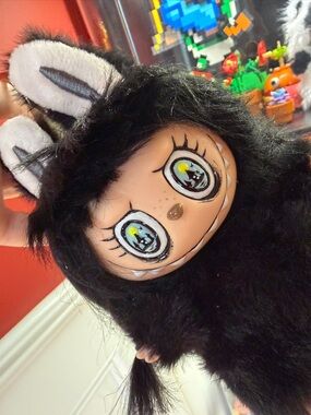 Handmade Gothic Girl Plush Labubu Black Bunny Style | Wednesday Hand-Painted